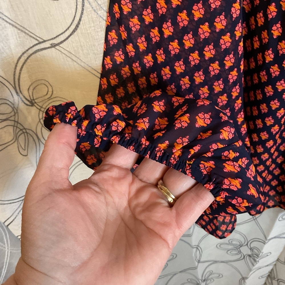 Lane Bryant Floral Print Long Sleeve Blouse Women Size 28 Navy/orange/ Pink - Picture 5 of 9